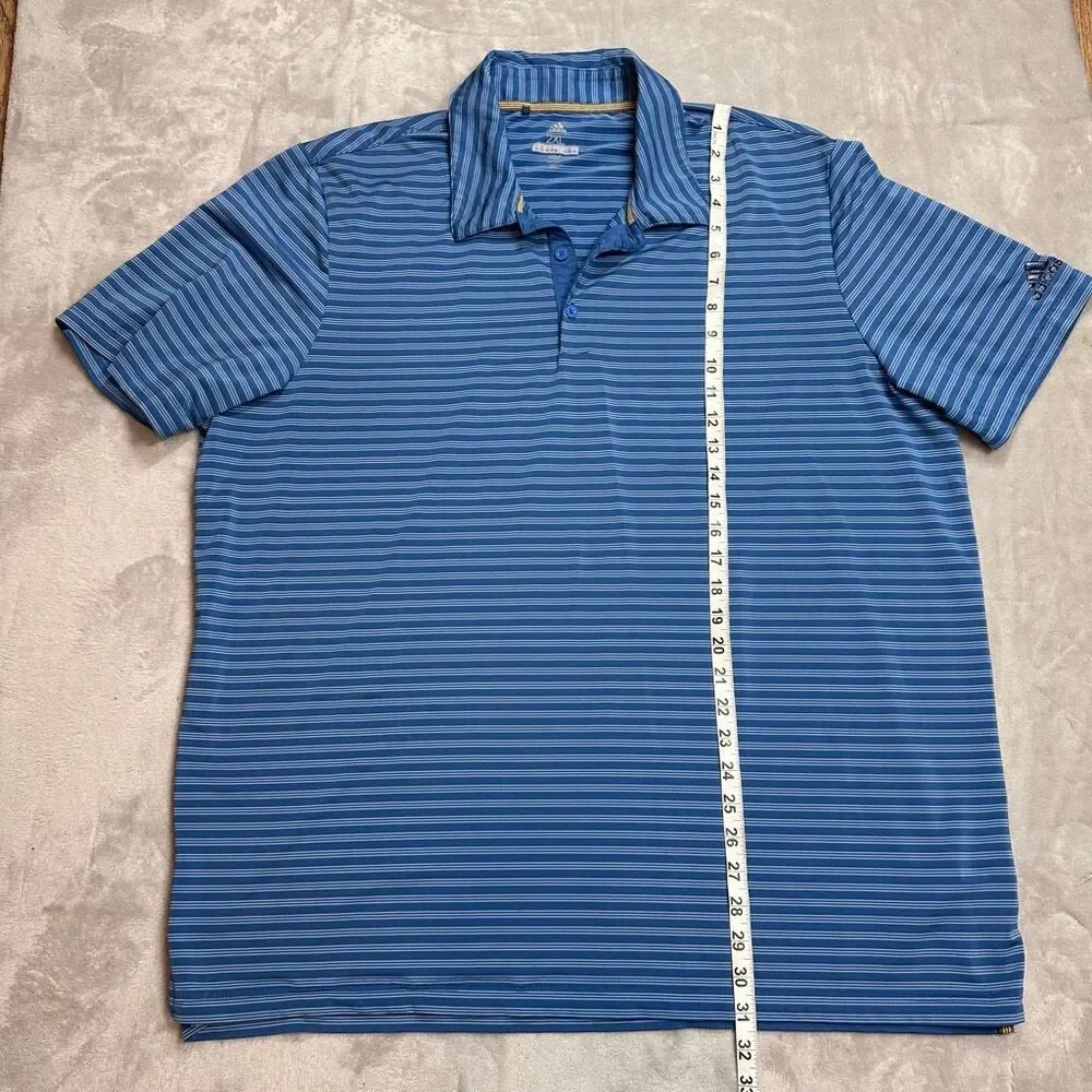 Adidas Golf~Men's~Polo Blue‎ Striped Performance Casual Shirt~Size 2XL
